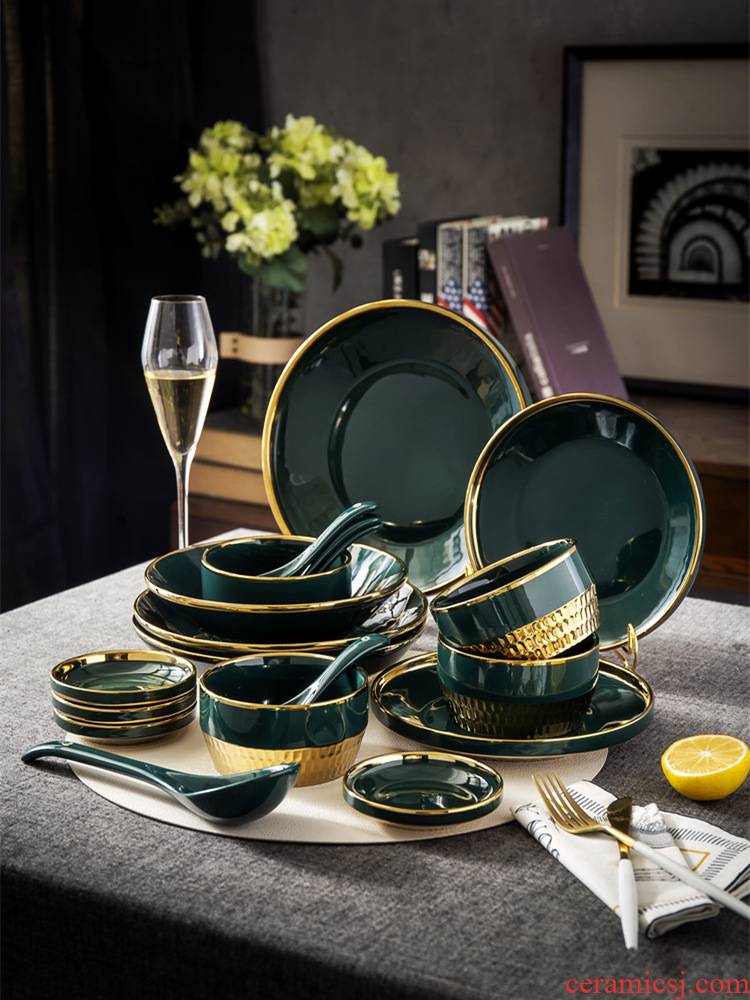 Light key-2 luxury home emerald suit European up phnom penh plate ceramic bowl dish dish bowl web celebrity dinner plate