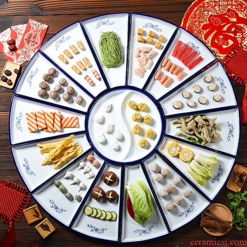 Ceramic platter tableware portfolio Chinese family round table fan creative dishes reunion festival atmosphere dishes home outfit