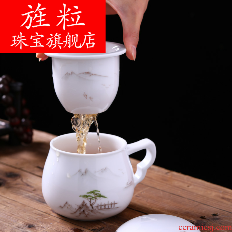 Continuous grain of hand - made new see colour of jingdezhen ceramic cups with cover office cup what cup at ease with the filter cups of Chinese style