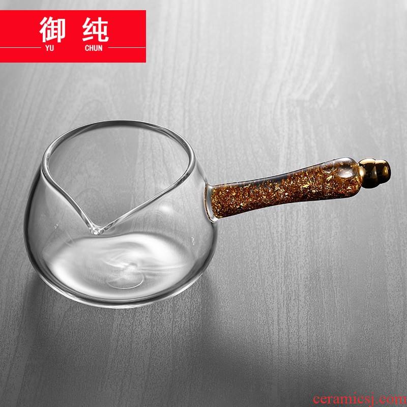 Royal pure glass side hid the heat - resistant thickening kung fu tea accessories fair keller Japanese tea gold foil hammer points