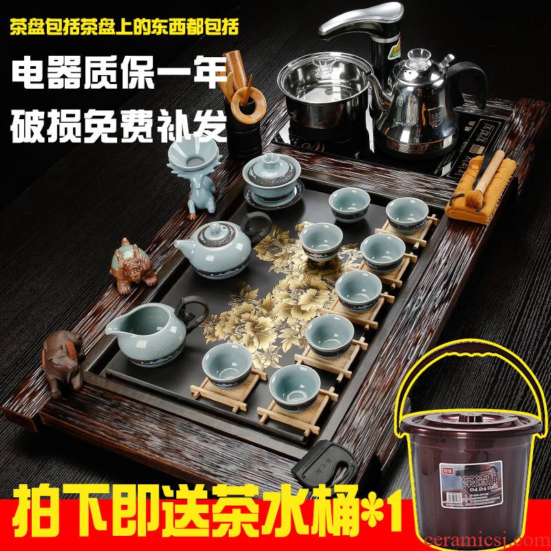 Back on tea package mail will move tea tray automatic motion with a set of ceramic mixture kung fu tea set
