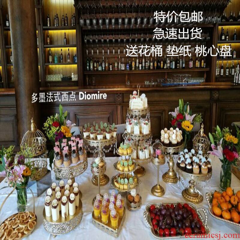 Golden dessert table furnishing articles pass reveal frame dessert pastry cake tray was buffet table shelf afternoon tea heart