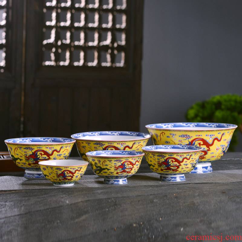 China 's wind dragon grain jingdezhen household ipads porcelain tableware high rice bowls big archaize custom longevity bowl of beef noodles in soup porridge