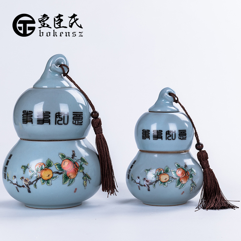 Gourd tea pot ceramic seal small medium save tea storage tank with portable tea caddy fixings tea sets