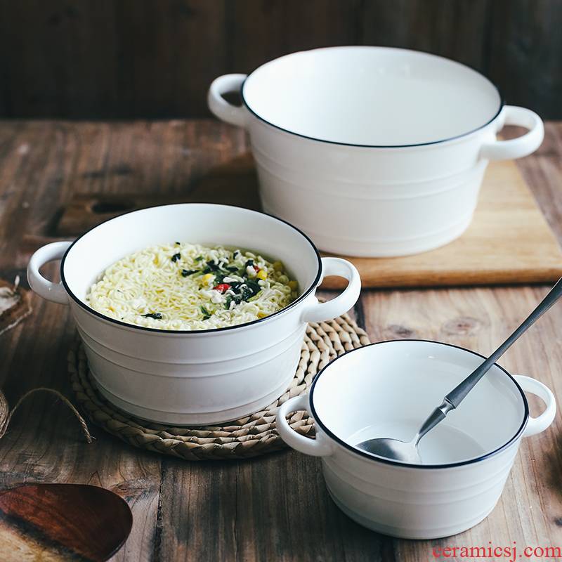 Northern wind under glaze color porcelain ear soup bowl salad bowl creative rainbow such use thick soup bowl Nordic breakfast bowl large soup bowl