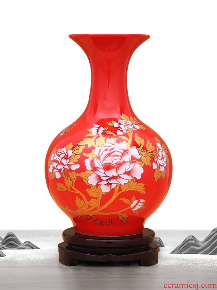Jingdezhen ceramics floret bottle furnishing articles China red Chinese style living room flower arrangement festival I home decoration
