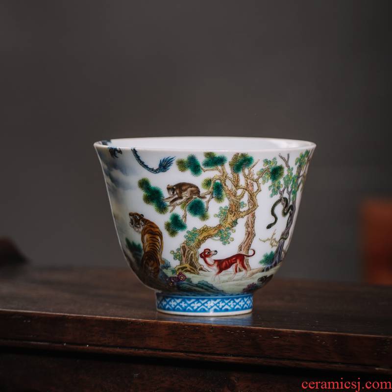 The Owl up jingdezhen tea kongfu master collection cup cup archaize pastel hand - made zodiac