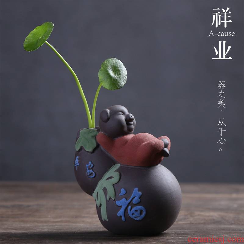 Auspicious industry purple sand tea set ceramic tea pet pig tea tea art by hand small potted the tea taking the to play penjing products can raise