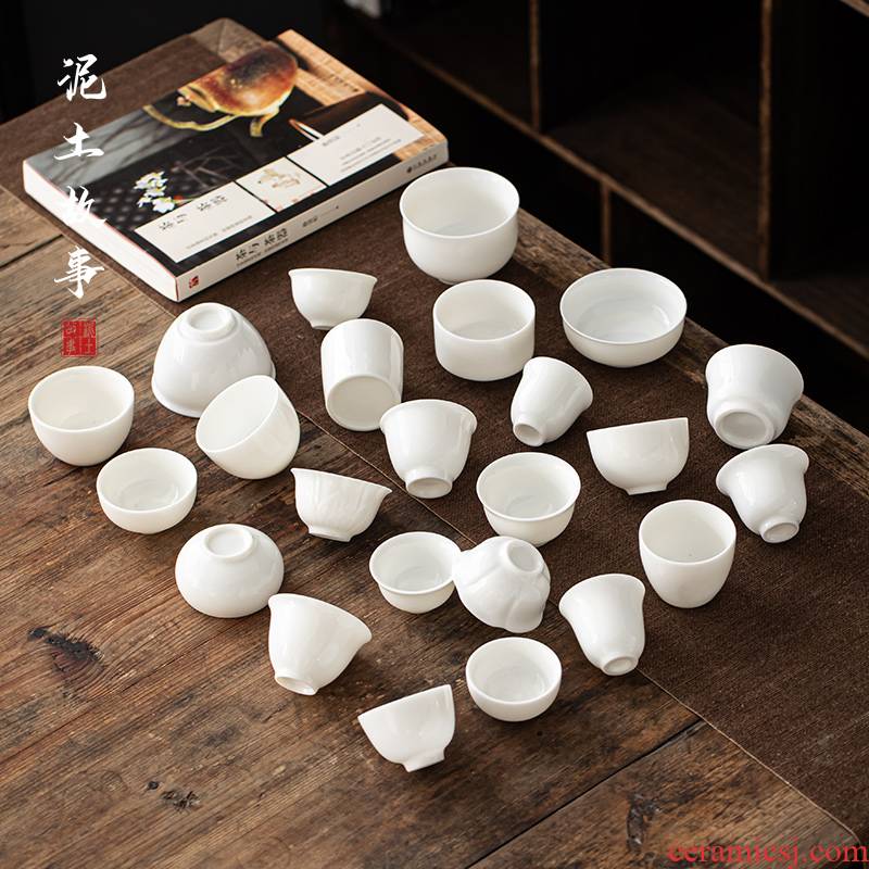 Dehua porcelain jade tea sample tea cup of pure white porcelain cups, ceramic kung fu master cup single cup tea cups