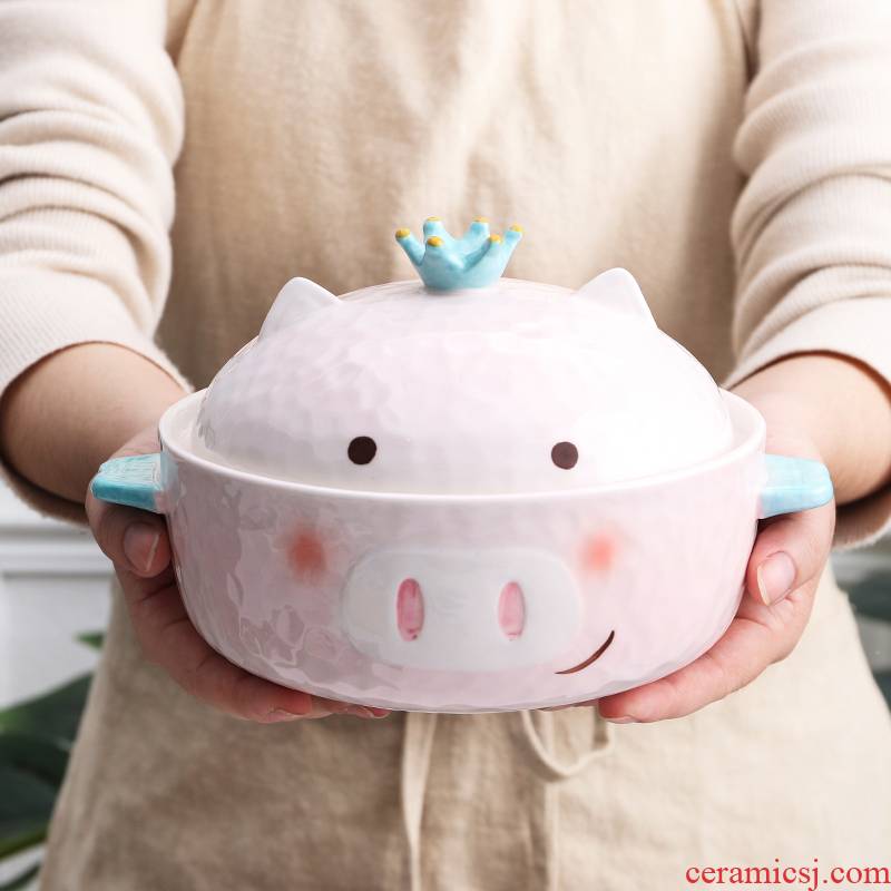Express cartoon pig ceramic dishes suit children points household breakfast tray was mercifully rainbow such to use glass salad bowl