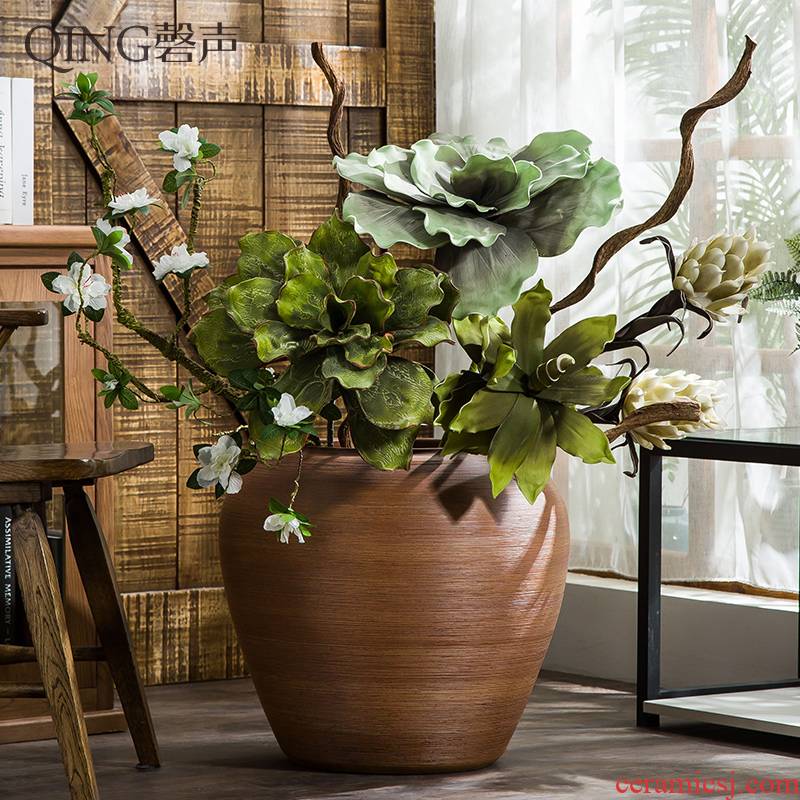 Jingdezhen ceramic floor large vases, flower arrangement sitting room dry flower is placed Chinese style restoring ancient ways is checking pottery flowerpot