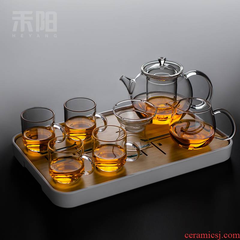 Send Yang glass tea set tea cups of a complete set of office tea pot small household kung fu tea tea tray