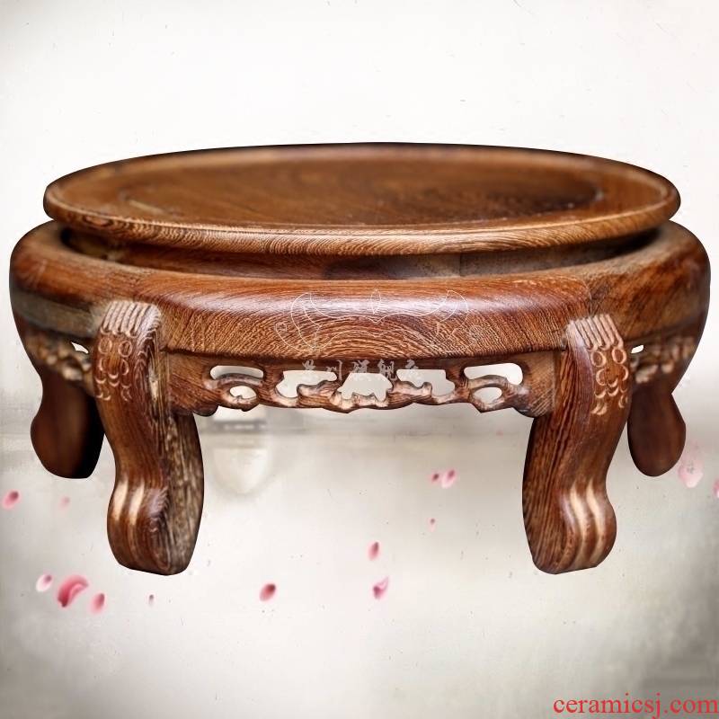 Chicken wings wood carving round base tank vase is rock solid wood base floor furnishing articles flowers bonsai pot