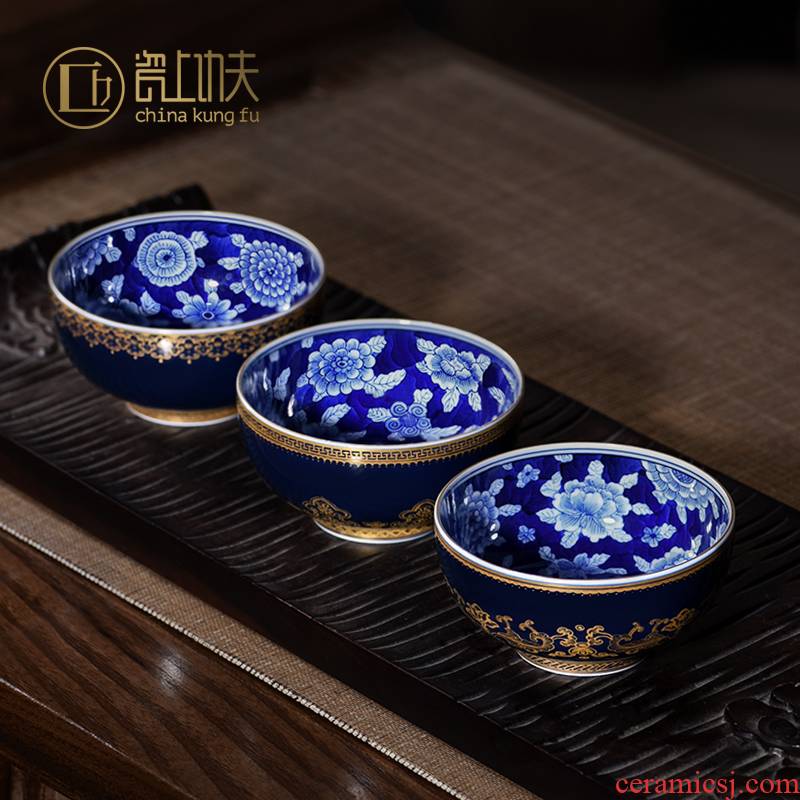 Kung fu tea set teacups hand - made porcelain jingdezhen ceramics ji blue paint master cup single cup sample tea cup small bowl