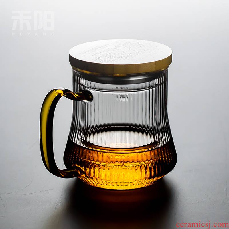 Send Yang Japanese heat - resistant glass cup three filtering water glass tea cup with lid office flower tea cups