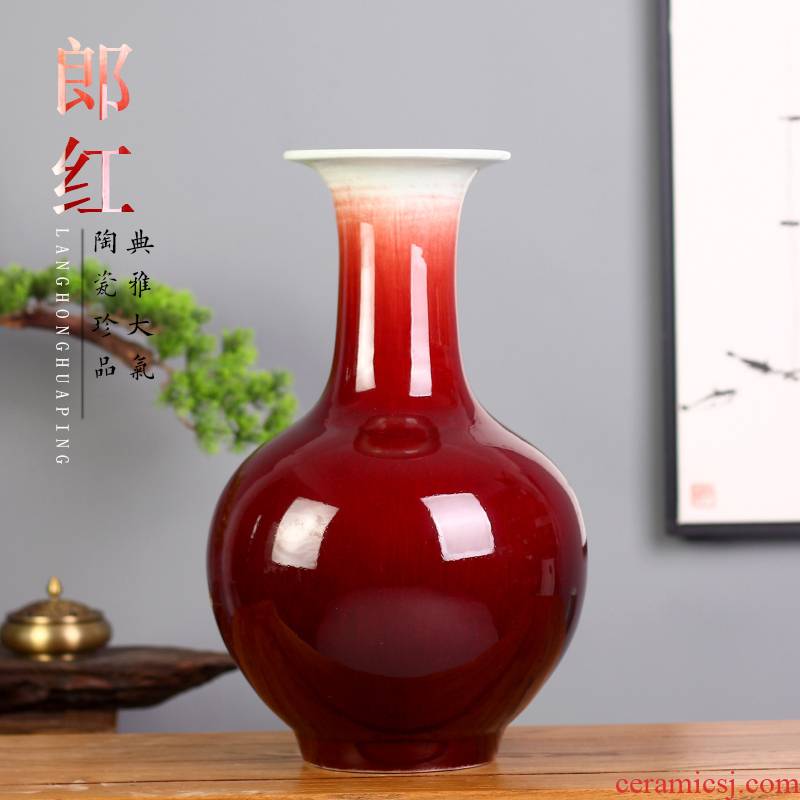 Jingdezhen ceramics up red vase Chinese style household decorates sitting room classical handicraft furnishing articles flower arrangement