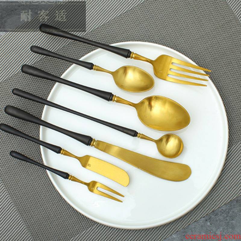 Guest comfortable creative to hold with a knife and fork plating black gold 304 stainless steel knife and fork spoon straight west tableware gift sets manufacturer