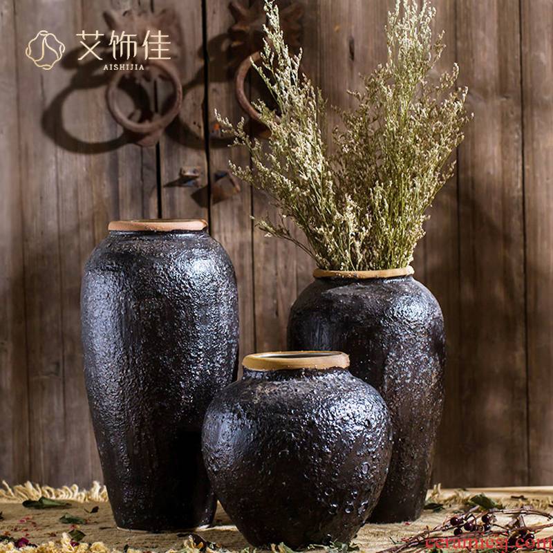Checking out ceramic vase restoring ancient ways is the sitting room put thick some ceramic pot of black soil TaoHua, decorative flower POTS do old