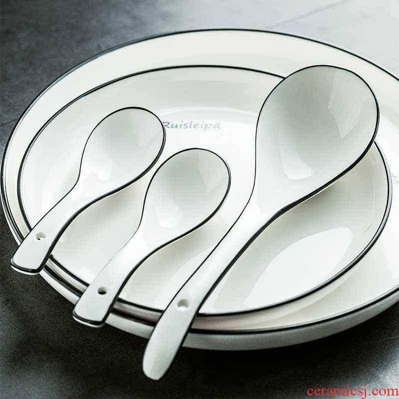 Nordic black line three bending a spoon, contracted ceramic spoon ladle spoon size bowl spoon, spoon to eat silverware suits for