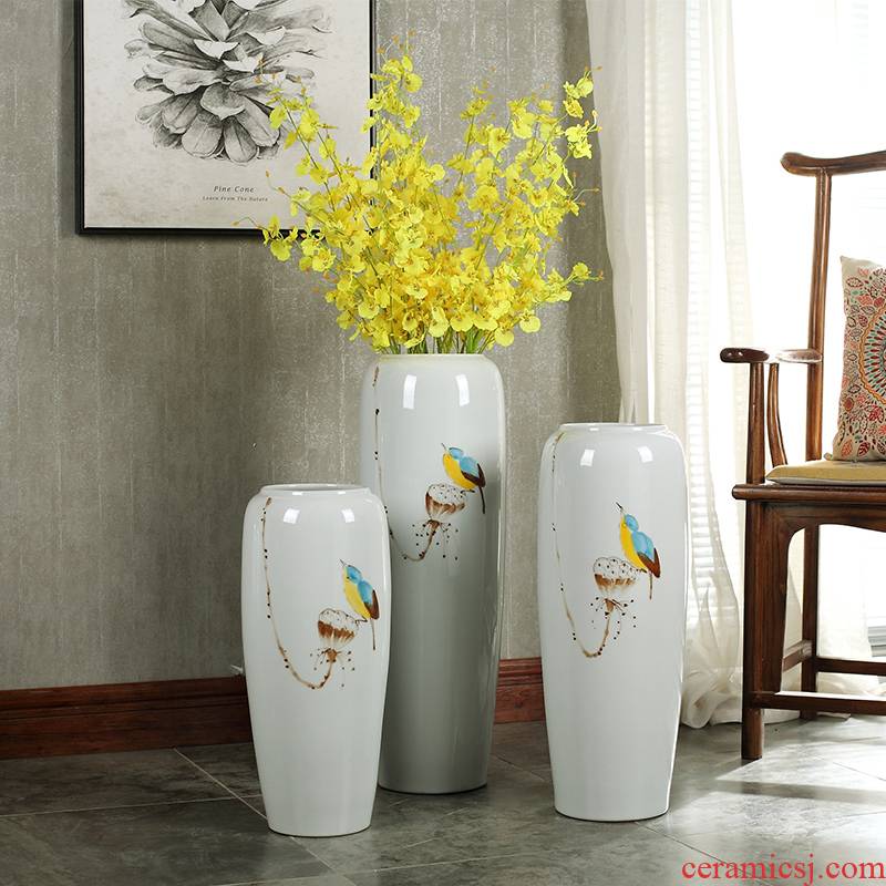 New Chinese style sitting room dining - room floor vase store window decoration flower implement jingdezhen ceramic plug-in dried flowers, furnishing articles