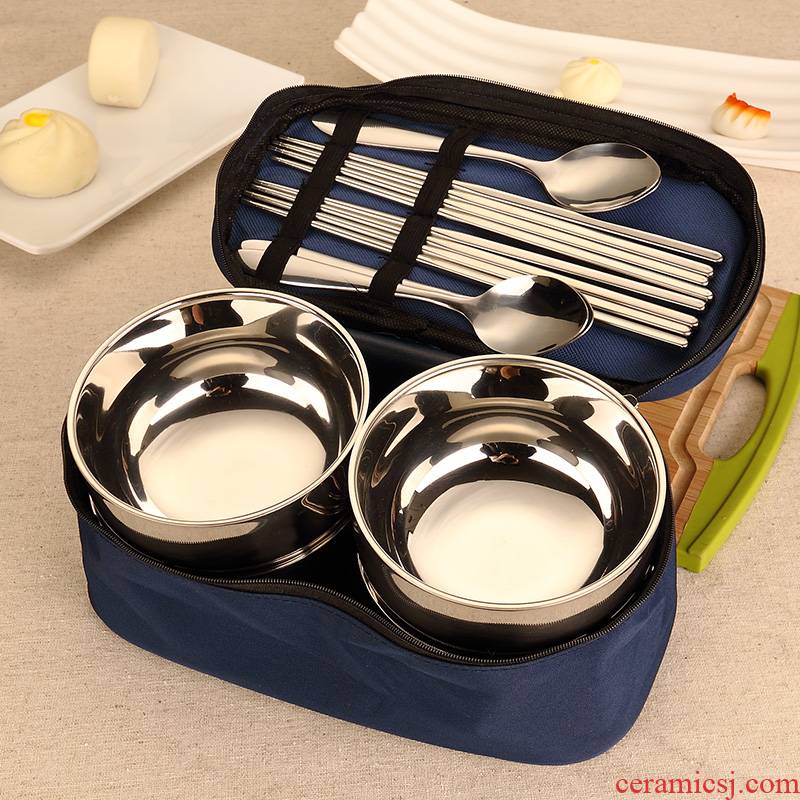 Bo view stainless steel bowl of portable anti hot drop children baby home Korean chopsticks double spoon set tableware