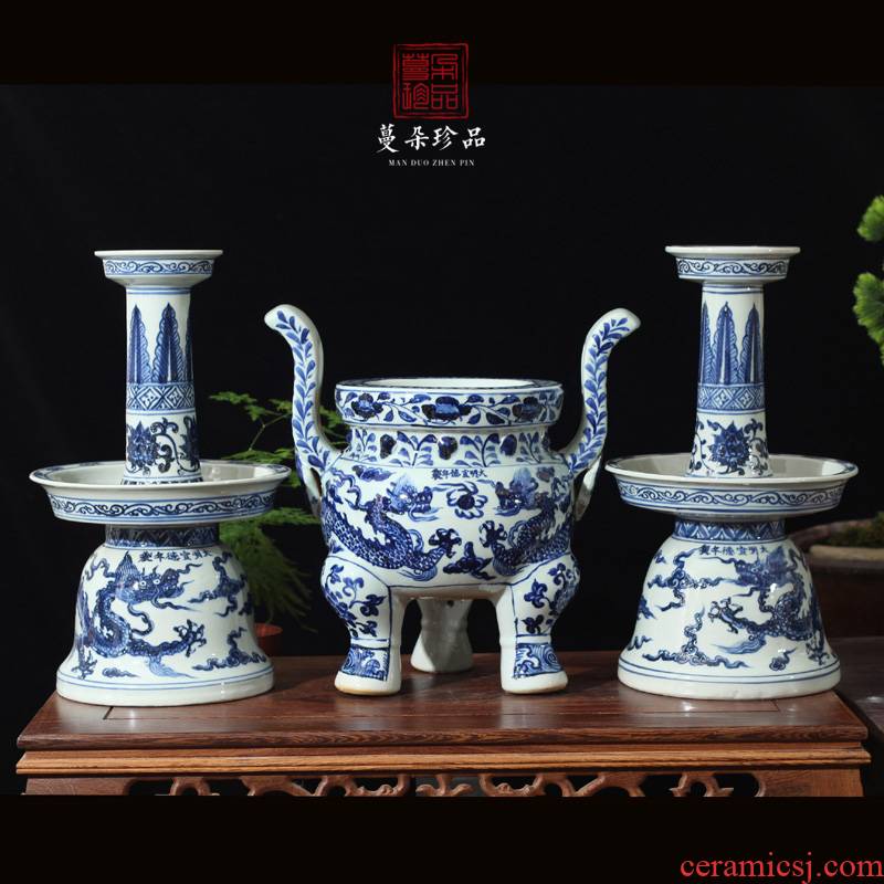 Jingdezhen blue and white dragon candlestick porcelain big censer 45 senior high for 3570 suits for dragon temple incense buner