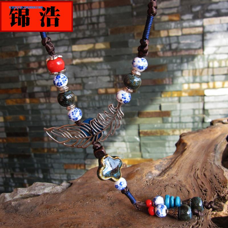 Jin hao necklace with minority characteristics of blue and white porcelain pendant accessories neck first act the role ofing is tasted female ceramic gifts