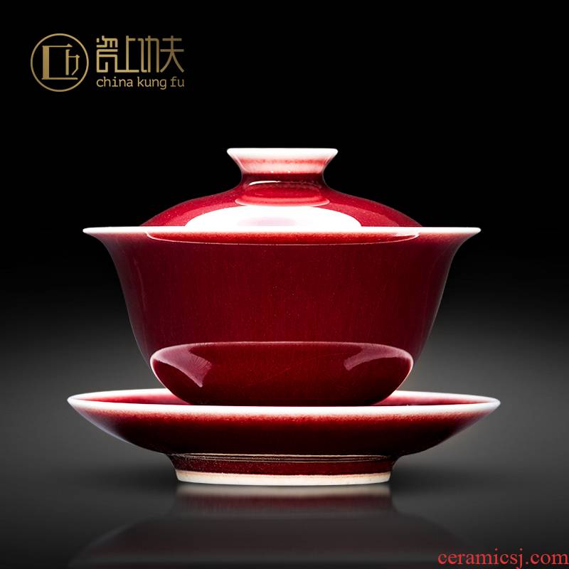 Jingdezhen ceramic tea set ruby red glaze tea manual kung fu tea set all three of the bowl tureen master CPU