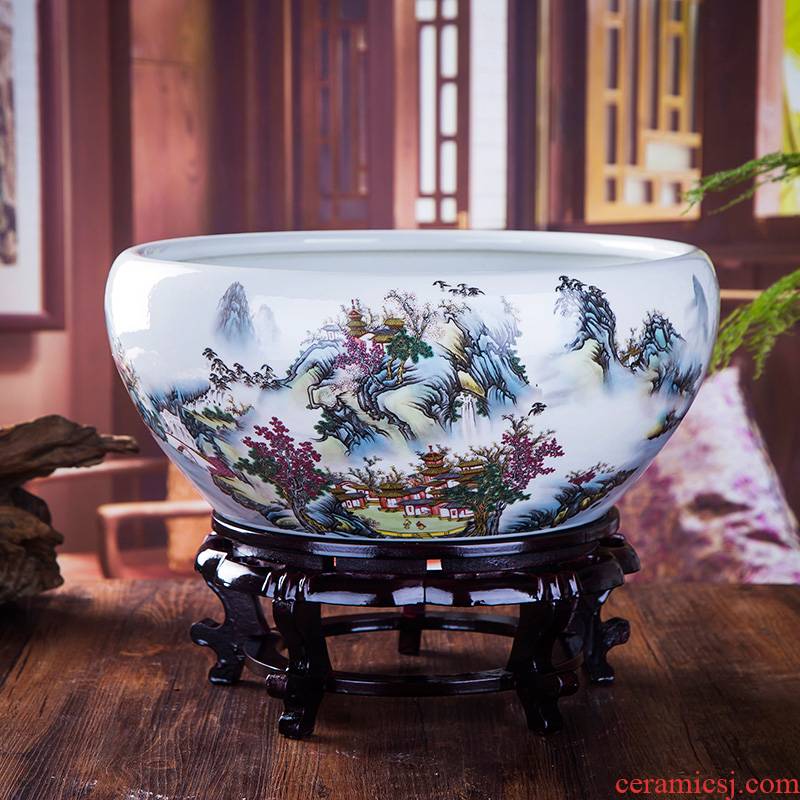 Jingdezhen ceramic goldfish bowl lotus lotus cylinder villa garden home sitting room lucky wind water tanks and furnishing articles