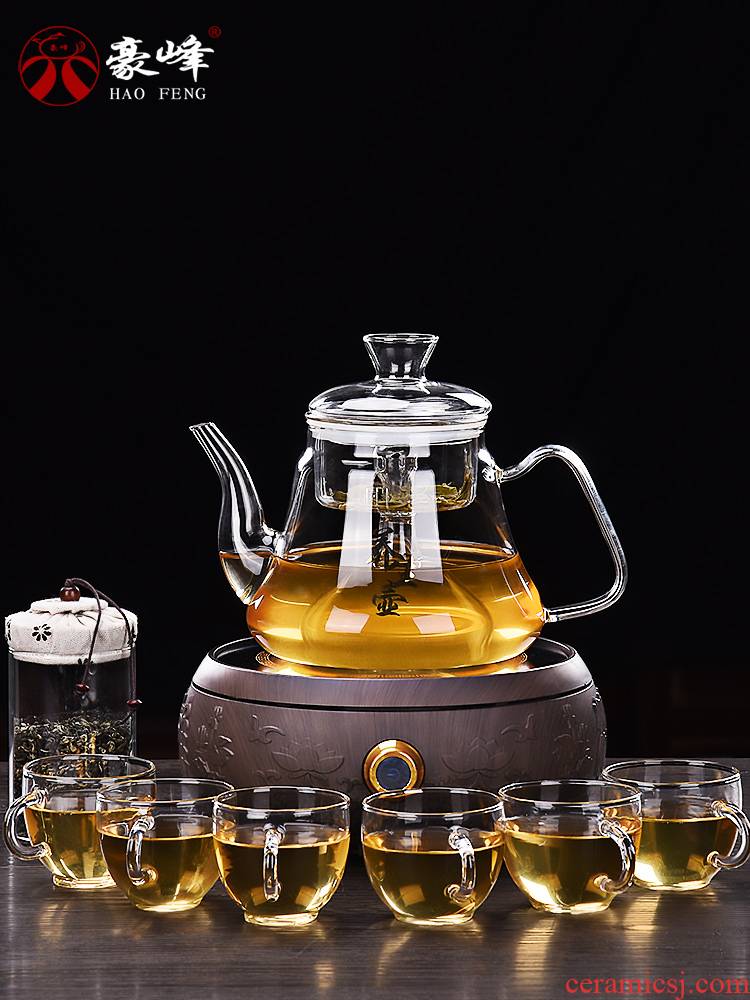 HaoFeng more heat resistant glass teapot suit household teapot cooked steamed tea ultimately responds flower teapot teacup electric TaoLu