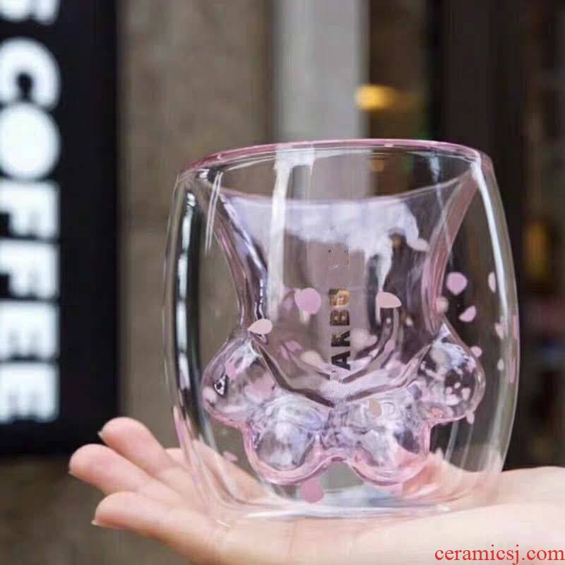 Cold cat claw kettle cup spot send two spoons web celebrity cup double the resistant to Cold and hot coffee milk tea glass