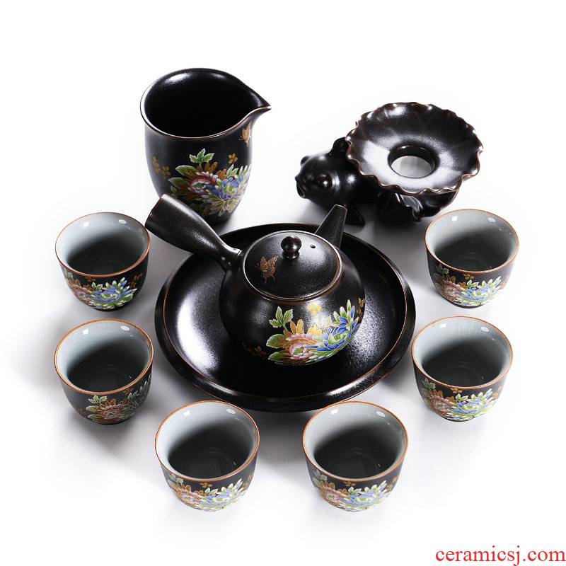 Black pottery, stole home kung fu tea set jingdezhen ceramic teapot teacup tureen tea tea service office