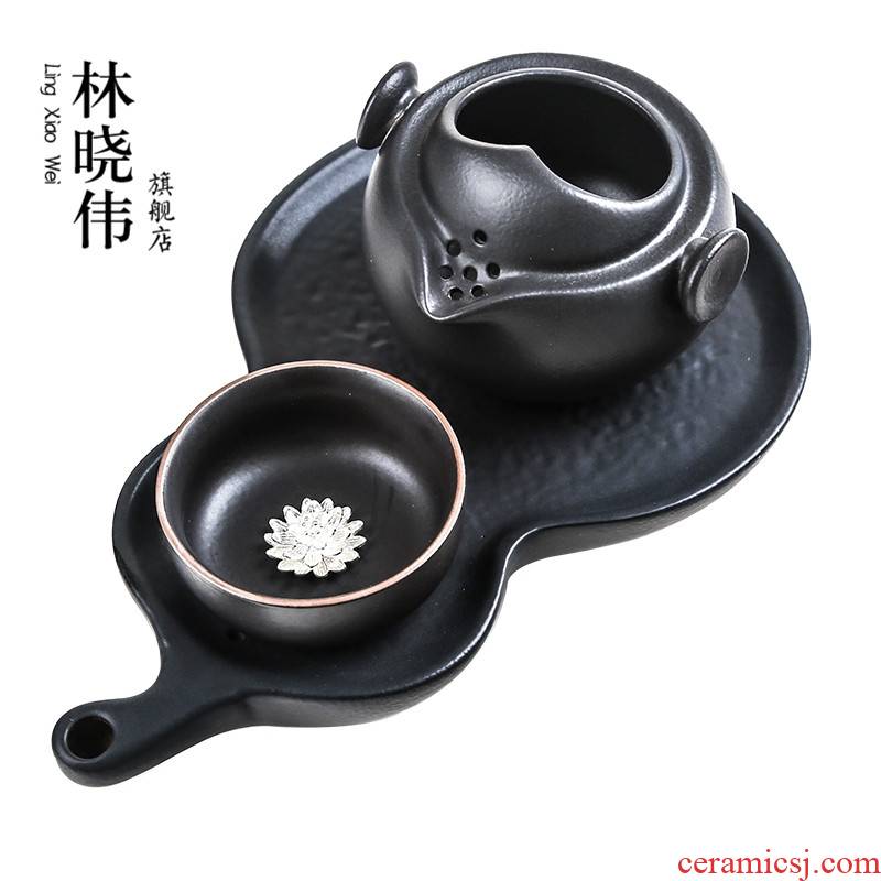 Zen, black/silver tao crack cup a pot of a whitebait cup travel office tea kungfu tea set coarse pottery teacup