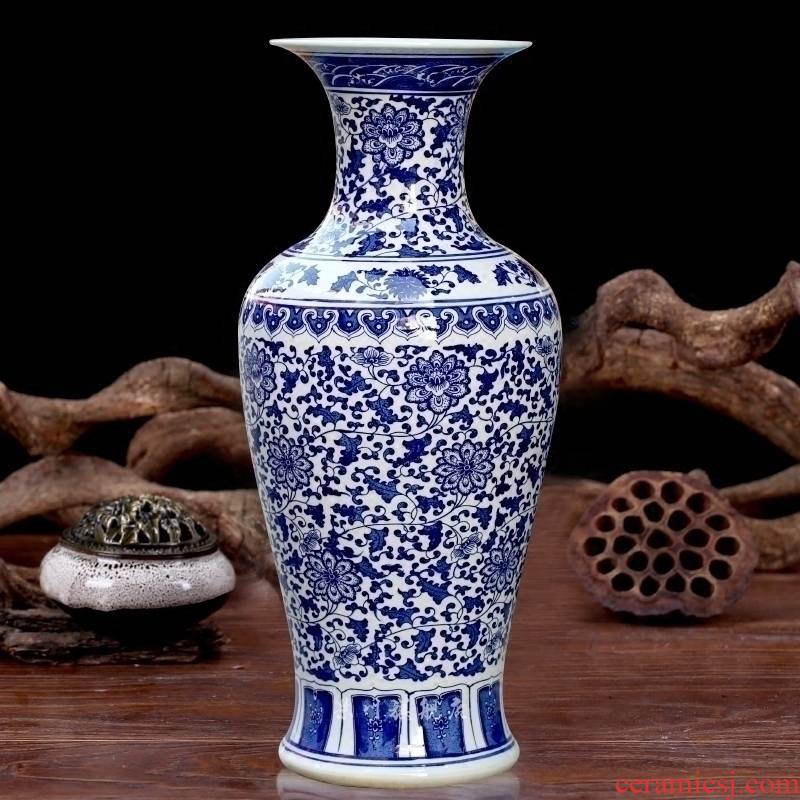 Hand - made put lotus flower fish bottle of blue and white porcelain of jingdezhen ceramics landing sitting room feng shui big vase furnishing articles 67 cm