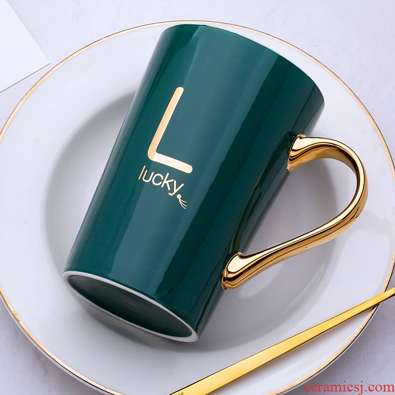 Letters water glass ceramic cup creative move trend coffee cup men 's and women' s picking household mark cup with a spoon