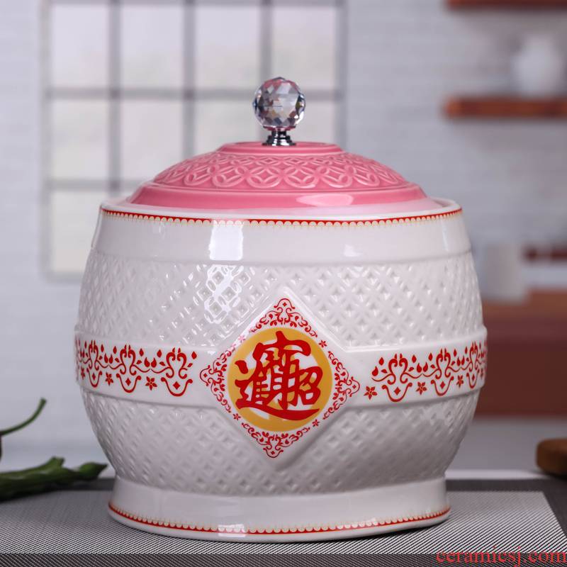 Jingdezhen ceramic barrel ricer box household multi - functional kitchen with cover storage cylinder seal insect - resistant moistureproof and large capacity