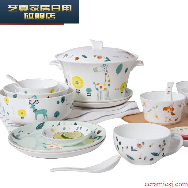 Dishes suit household lovely ceramic bowl dish of jingdezhen bowls of ipads plate creative bowl chopsticks tableware outfit