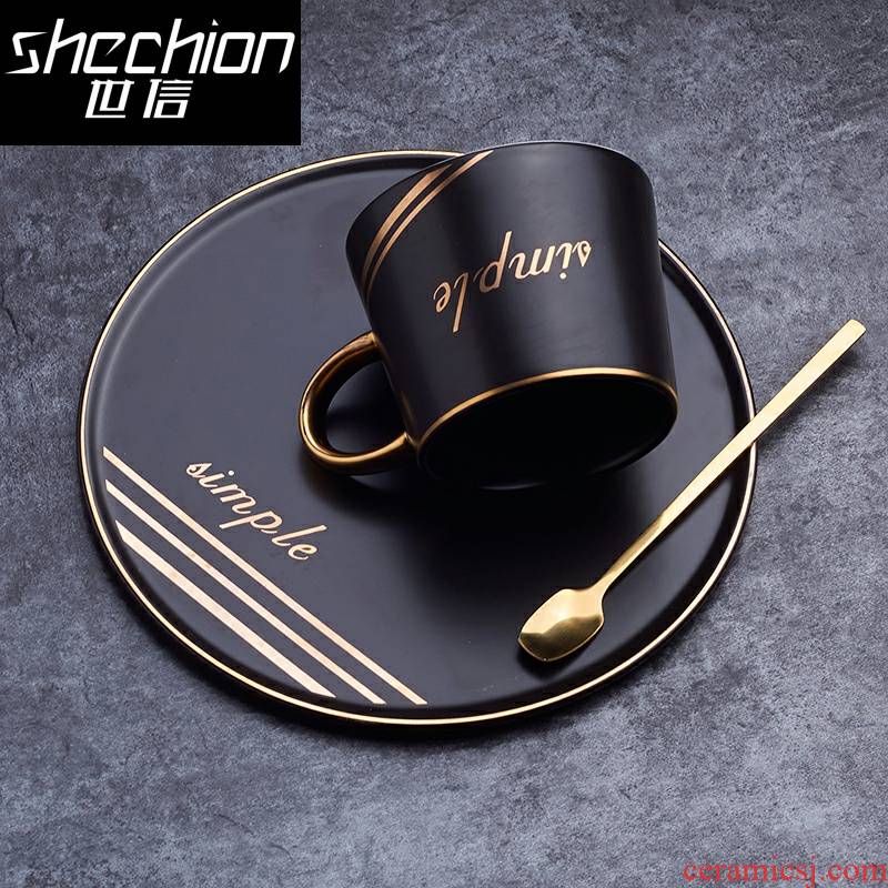 Ceramic coffee cup with small European - style key-2 luxury single spoon plate elegant contracted glass mugs Nordic ins