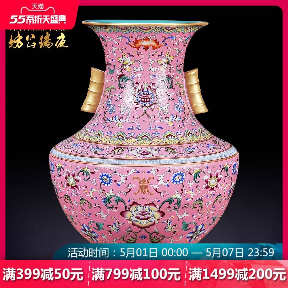 Jingdezhen ceramics furnishing articles imitation the qing put lotus flower square foundation pointed vase household sitting room adornment handicraft decoration