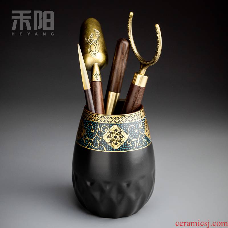 Send Yang retro gold tea six gentleman 's suit household ceramic tea set tea tray parts kung fu tea tea art