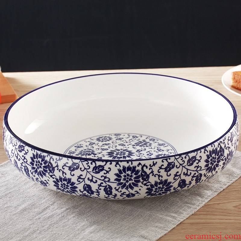 Super large blue and white soup bathtub cubicle ceramic household large bowl of noodles bowl tableware of ltd. fish pickled fish bowl