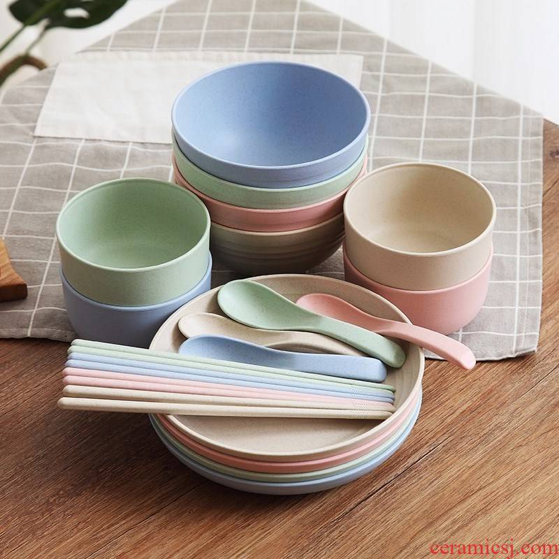 Spoon, chopsticks tableware wheat straw move big bowls of company's colors of bowl of instant noodles household ceramic rice bowl chopsticks