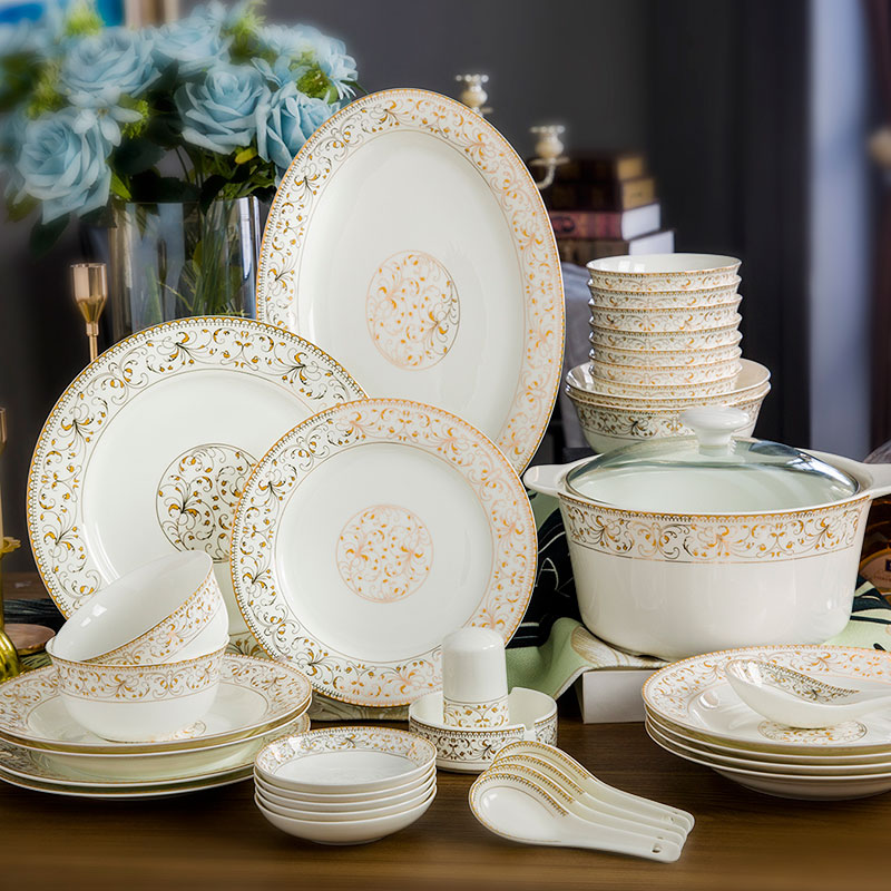 Dishes suit household jingdezhen ceramics tableware chopsticks ipads China to eat rice bowl noodles soup bowl Chinese combination plate