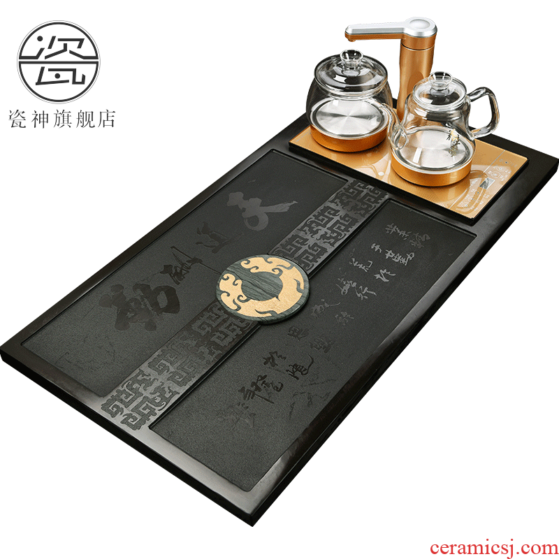 Black porcelain god Jin Shijia with kung fu tea set the large stone tea four unity modern sharply stone tea tray