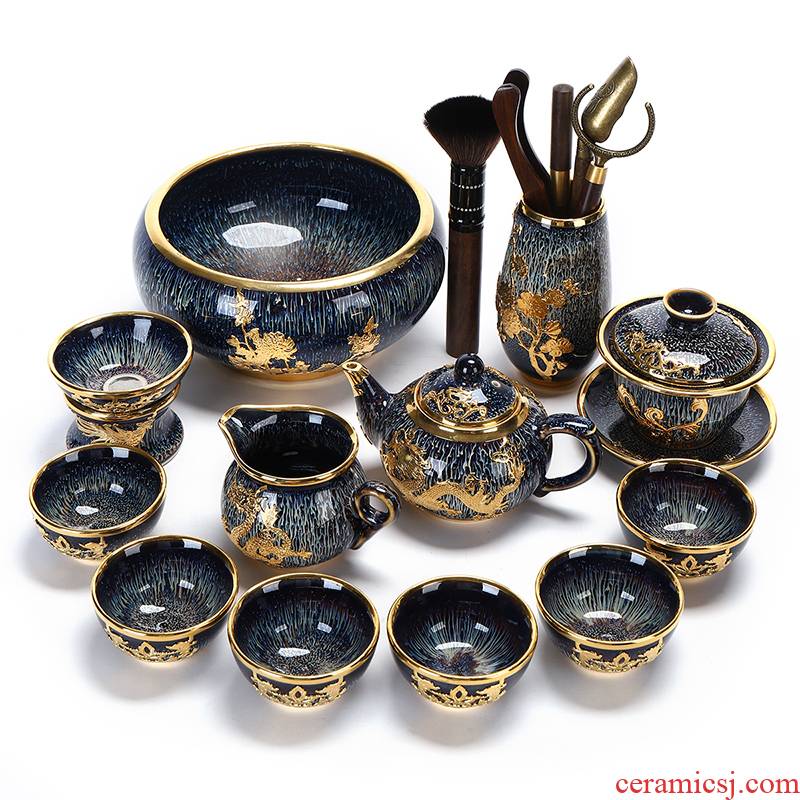 Recreational product an inset jades kung fu tea set jingdezhen ceramic inlaid with silver dragon teapot teacup tea taking the whole household