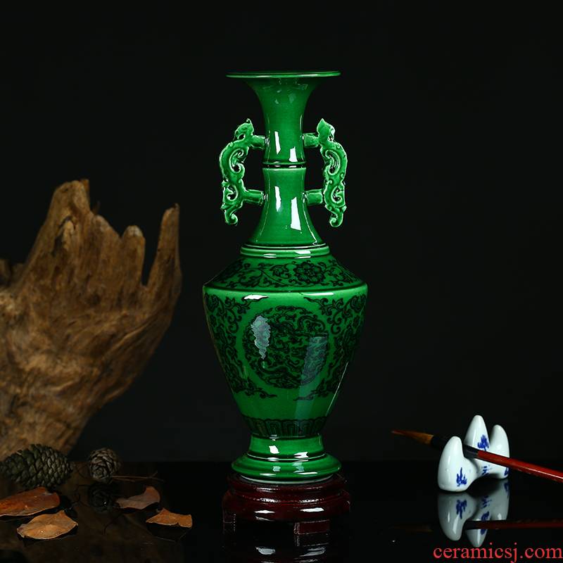 Jingdezhen ceramic vase manual archaize of emerald green, flower arranging new Chinese style household furnishing articles sitting room adornment ornament