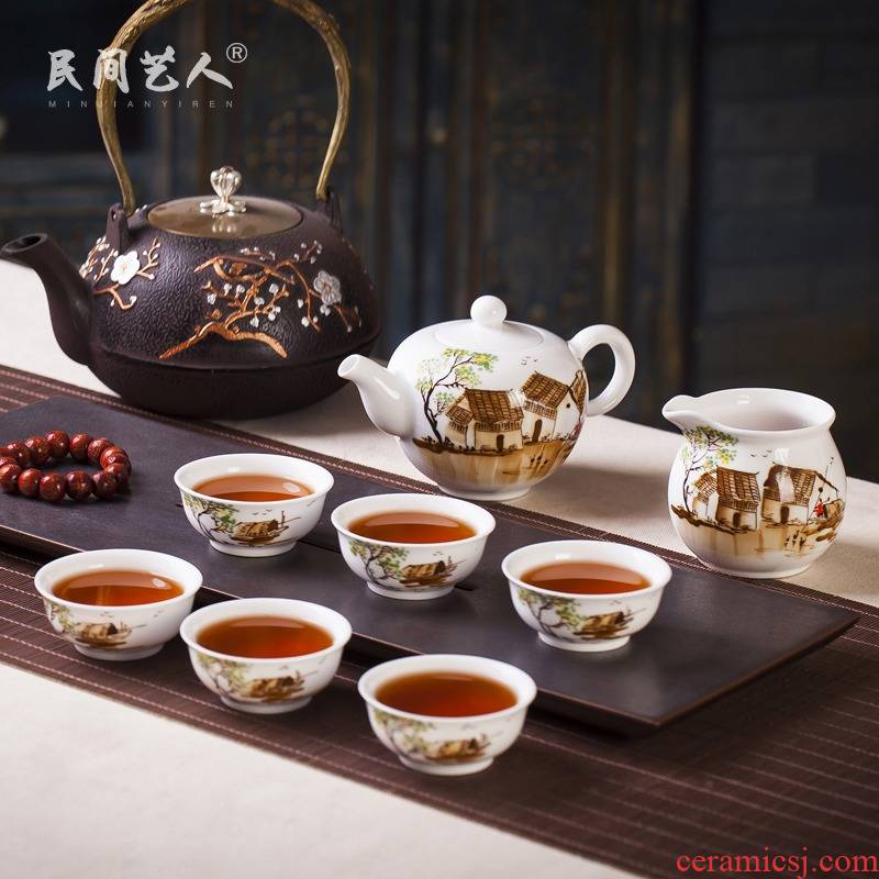 Jingdezhen ceramic hand - made eight head of famille rose porcelain tea set household set of kung fu tea tea gift porcelain