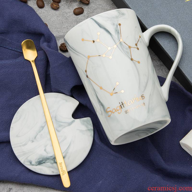 Creative ins constellation ceramic water mark cup with cover coffee milk men 's and women' s household teaspoons of couples move trend