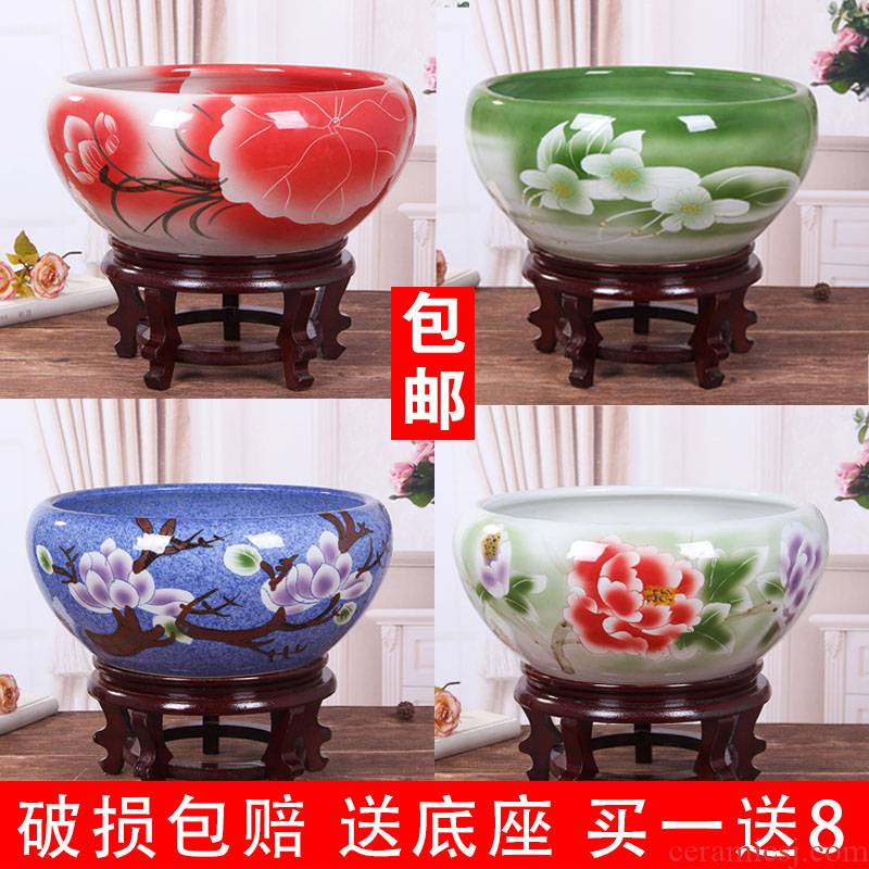 Jingdezhen ceramic aquarium large fish basin bowl lotus lotus lotus tortoise cylinder sitting room feng shui goldfish bowl