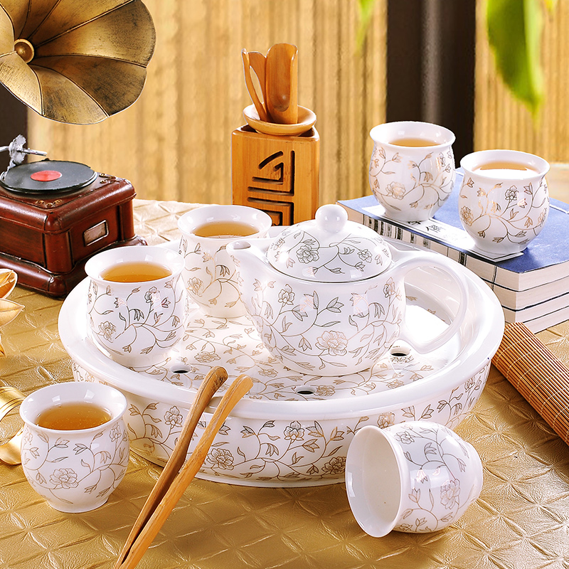 Luo wei was suit I and contracted household jingdezhen tea ceramic teapot teacup of a complete set of kung fu tea tray
